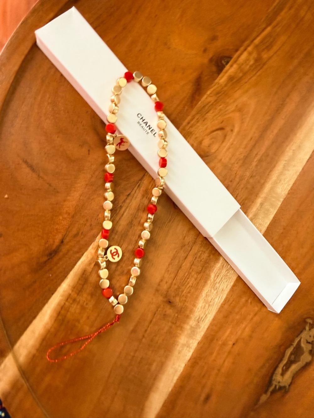 CHANEL Gold and Red Bead phone chain